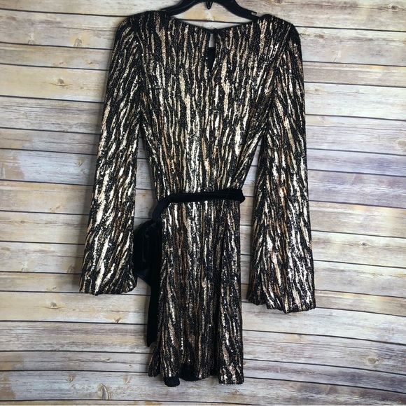 NWT & ADAM Velvet Tie Short Long Sleeve Sequin Dress! - Picture 8 of 9